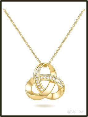 Women's Gold Plated Love Knot Infinity Pendant Necklace Cubic Zirconia 18 Inch